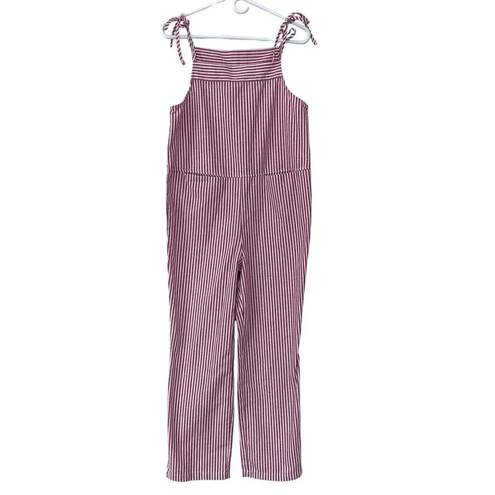 Striped Tie-Shoulder Jumpsuit in Pink